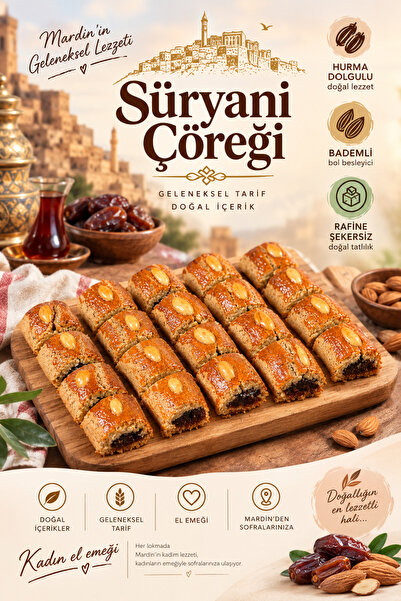 Süryani Çöreği Hurma Dolgulu Bademli Rafine Şekersiz Geleneksel Mardin Çöreği (1 kg)
