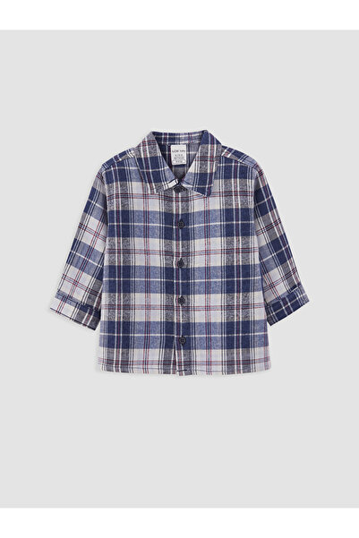 LC Waikiki Rmz Gi̇yi̇m Farkiyla Checkered Embroidered Gabardine Baby Boy Shirt