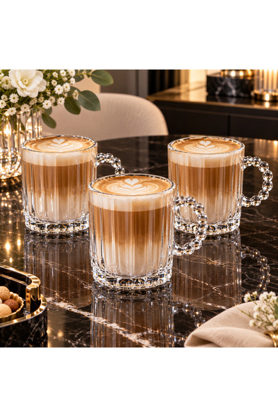 EGELA GLASSWARE 2025 Boncuk Kulplu Modern Bardak - Çay ve Kahve Kupası - 200 ...