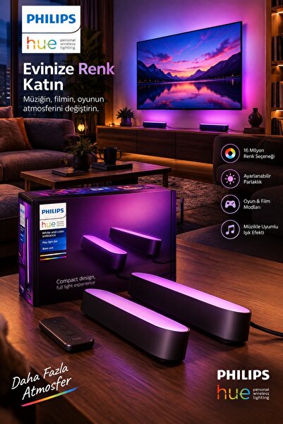 Philips Elvt Modern LED Işık Hue Play Pack Ambiance Beyaz ve Renkli, Siyah, 2...
