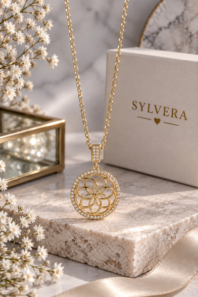 Sylvera Shop Mandala Flower of Life Steel Necklace (Gold Color)