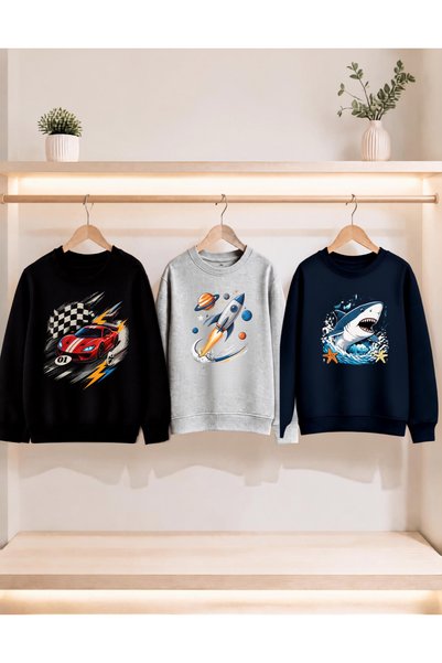 Derays Rocket - Car Printed Boys' Cotton Sweatshirt