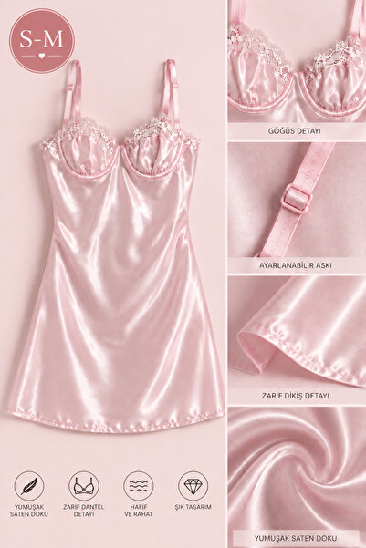 JUPİEL Saten Gecelik Toz Pembe
