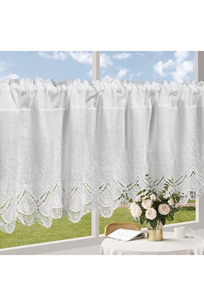 OEM Perdea brodată scurtă Cafe Bistro pentru fereastră mică – Albă 40x145cm