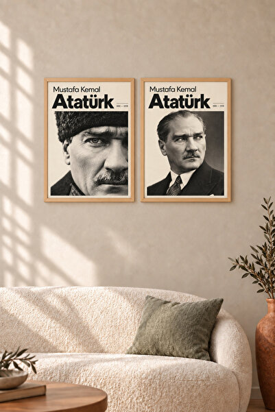 HOPE DİZAYN Atatürk Temalı 2’li Çerçeveli Dekoratif Duvar Tablosu Seti