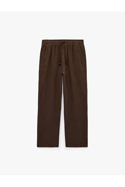 Koton Cotton Canvas Trousers with Pockets, Elastic Waist and Laces