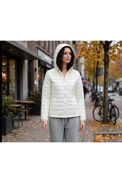 BESQAA FASHION Beyaz Kapüşonlu Mont