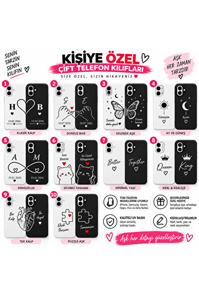 Genel Markalar KİŞİYE ÖZEL ÇİFT TELEFON KILIFI – HARF VE TARİH BASKILI SEVGİL...