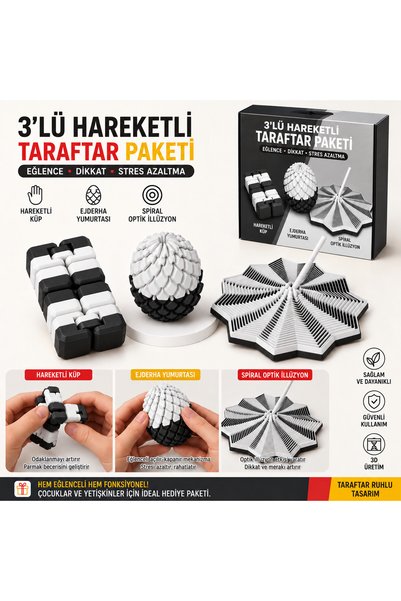 Middles&Niddles Collection 3’lü Siyah Beyaz Hareketli Oyuncak Seti – Fidget K...