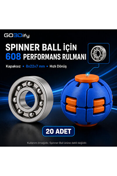 608 Kapaksız Hızlı Dönen Rulmanı 8X22X7 mm Spinner Ball ve Hobi Uyumlu 20 Adet