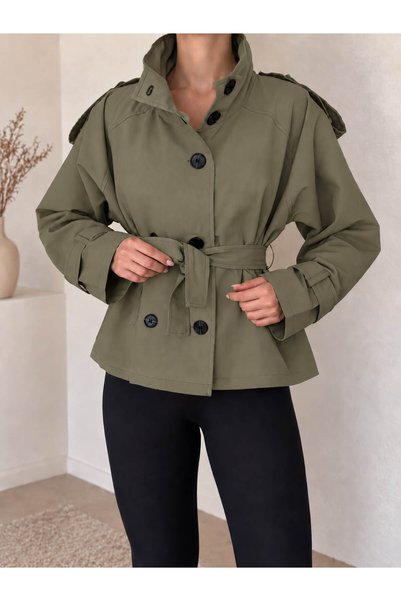 CELITA Women's Lined Belted Short Trench Coat