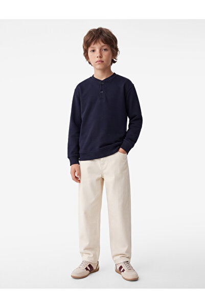 Koton Long Sleeve Three Thread Ribbed Buttoned Henley Collar Sweatshirt