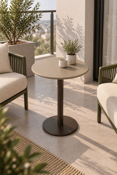 VOİ DESIGN Ploum Yuvarlak Mutfak ve Balkon Masası 60 cm - Metal Ayaklı, Krem ...