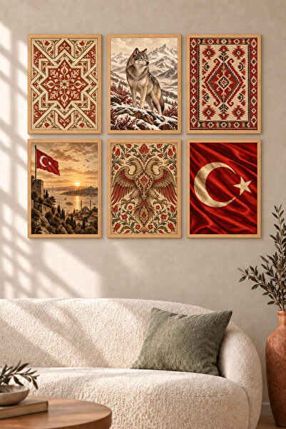 HOPE DİZAYN Türk Kültürü Temalı 6’lı Çerçeve Görünümlü Duvar Tablosu Seti