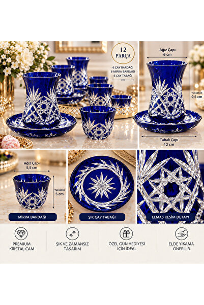 AYZ HOME Cut Crystal Glass 12 Piece Tea Set |   6-Person Handcrafted Tea and ...