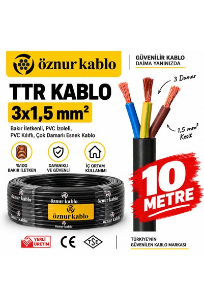3x1,5 mm² TTR Siyah Kablo 10 metre