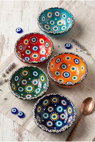 Mijja 6 Piece Tile Bowl Set 8 cm Colorful Snack Bowl Sauce Bowl Breakfast Turkish Delight Bowl