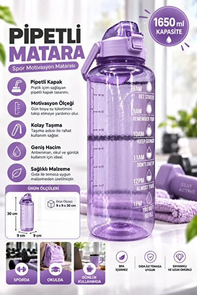 BYTA 1650 ml Motivasyonel Sporcu Matarası Dayanıklı Gövde