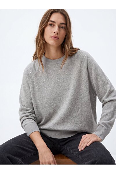 Ltb Regular Fit Glittery Knitwear Gray Sweater