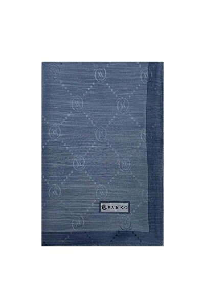 Vakko Cotton Silk Monogram Shawl 42140-Dark Blue
