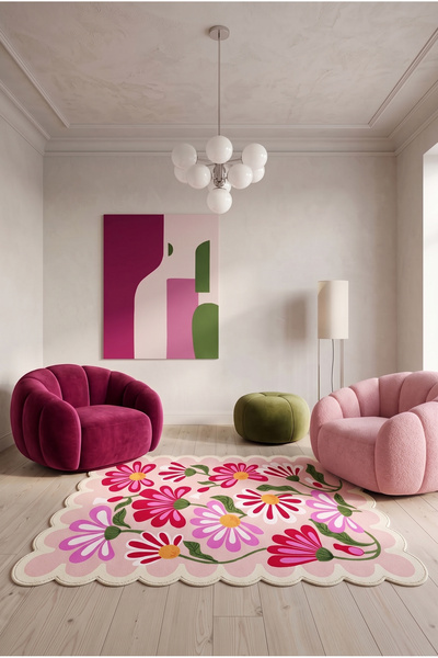 SionFabric Dijital Baskı Modern Pembe Çiçekli Renkli Dekoratif Lazer Kesim Ha...
