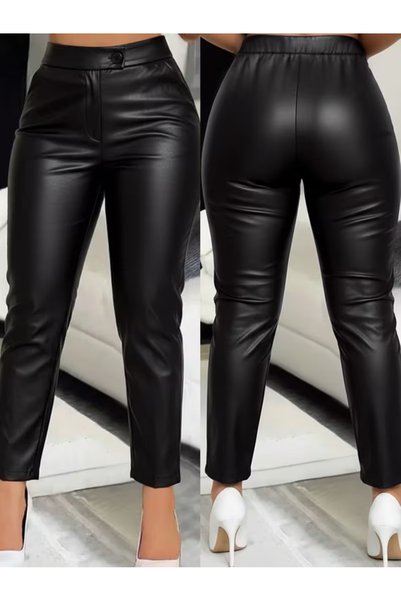 METKAR Women's High Waist Pocket Leather Pants