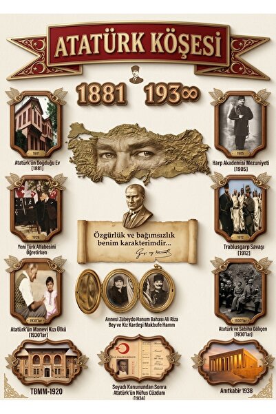 okulcenter ATATÜRK KÖŞESİ ATATÜRK'ÜN HAYATI 50 X 70 (VİNİL BRANDA) DİJİTAL BASKI