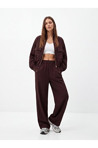 Ltb Relaxed Fit Elastic Waist Modal Brown Trousers