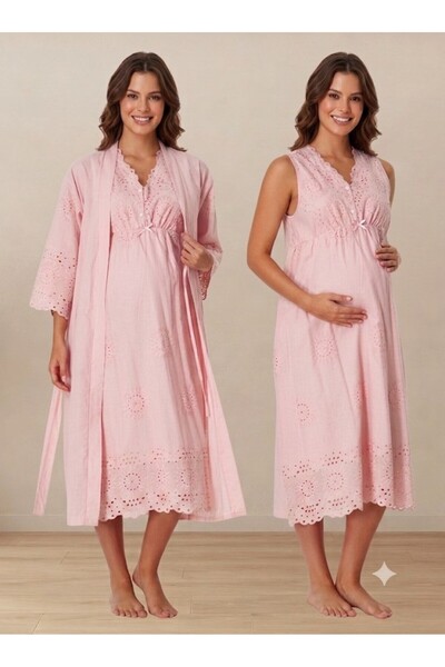 by İGP Scalloped Fabric Maternity Nightgown Set with Breastfeeding Feature Ef...