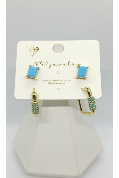 ndjewelry طقم أقراط سيينا الفيروزي الهندسي المكون من 4 قطع