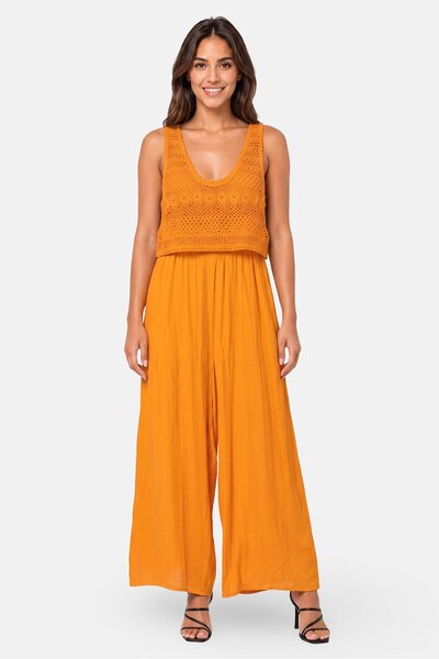 Desires Women Crochet Sleeveless Palazzo Jumpsuits, Orange