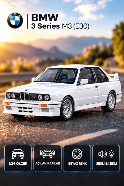 L'eDoren 1988 Bmw E30 M3 1/24 Scale Openable Doors White Diecast Model Car