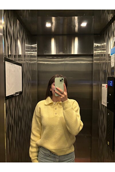 MAİSON VELORA Basic Oversize Polo Yaka Yarım Pat Düğmeli Triko Kazak