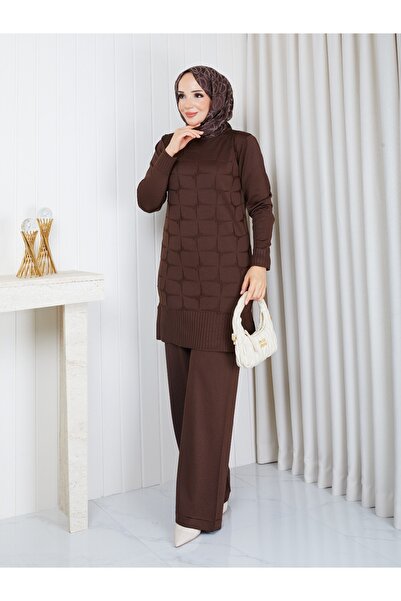 Soğuk İplik Yıldız Desenli Triko Tunik Pantolon Takım