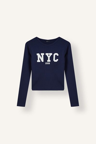 DeFacto Fitted Crew Neck Printed Ribbed Long Sleeve T-Shirt I7757Ax26Au