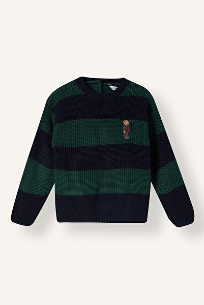 DeFacto Oversize Striped Teddy Bear Embroidered Knit Sweater for Baby Boy I18...