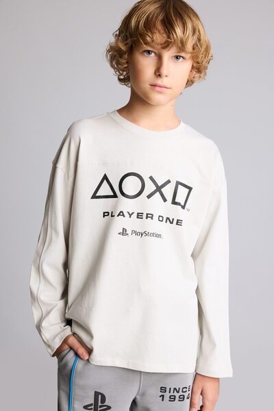 DeFacto Playstation Licensed Printed Oversize Crew Neck Long Sleeve T-Shirt B...