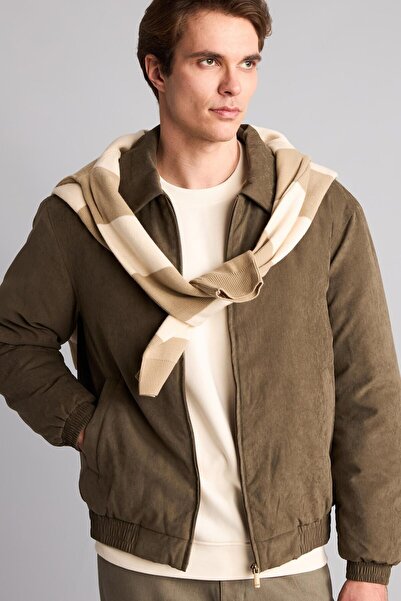 DeFacto Regular Fit Polo Collar Suede Look Zippered Coat H2609Ax26Au