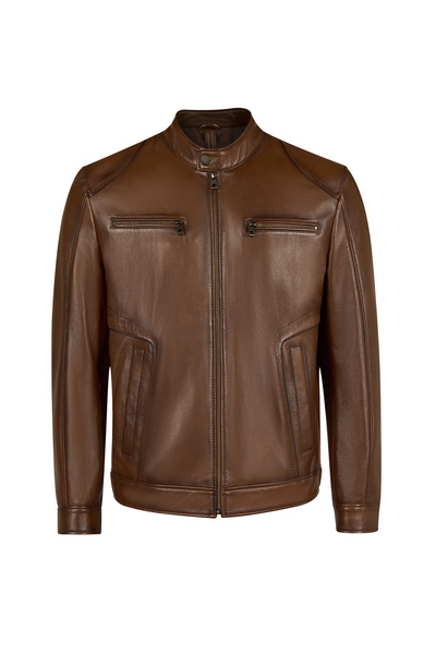 Derimod Christ Men's Brown Hakim Collar Leather Jacket 26Wge662347
