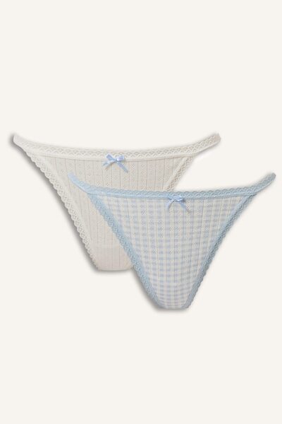 DeFacto Bow and Lace Detailed Gingham 2-Piece Slip Panties I4425Ax26Au