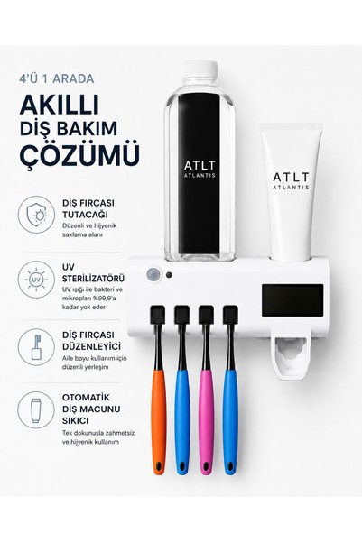 ATLT ATLANTİS AKILLI DİŞ BAKIM ÇÖZÜMÜ DİŞ FIRÇALIK DİŞ MACUNU STANDI BANYO AİLE BOY UV STERİLİZATÖRÜ DİŞ FIRÇASI TUTACAĞI OTOMATİK DİŞ MACUNU SIKACAĞI