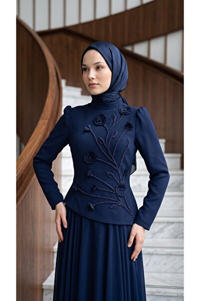 perfectmegastore Çınar Özkan Kabartmalı Çiçek Detaylı Abiye Elbise-5204