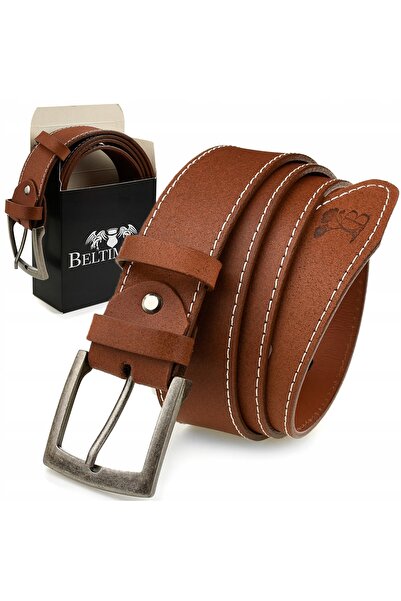 Beltimore Curea de piele pentru bărbați cu cataramă, 4 cm, maro