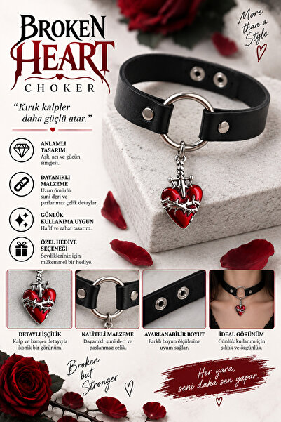 FG KONNİCHİWA Angel Heart Kanatlı Kırmızı Kalp Figürlü Siyah Choker Kolye – G...