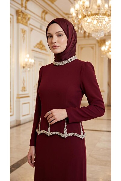 perfectmegastore Çınar Özkan Yaka ve Beli Taş Detaylı Elbise-5228