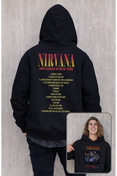 Fuddy Moda Unisex φούτερ με κουκούλα με στάμπα Nirvana Unplugged In New York ...