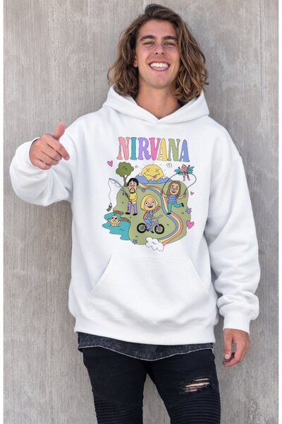 Fuddy Moda Unisex Αστείο φούτερ με κουκούλα με στάμπα Nirvana, Oversize φούτε...