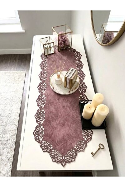 Ergüven Home Ροζ σουέντ υφασμάτινο ράνερ 40x120 εκ. Μέγεθος κονσόλας - Μοντέρ...