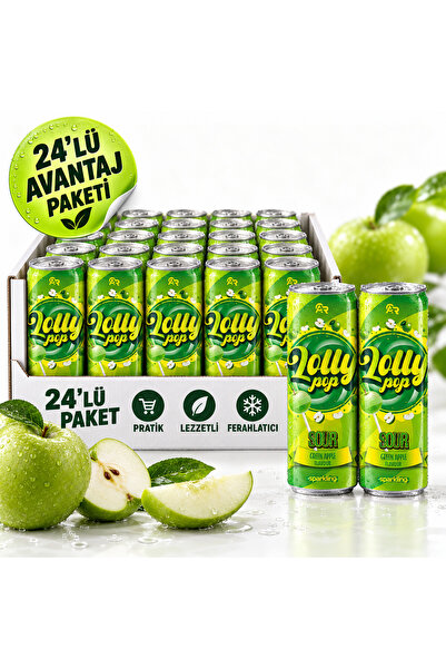 DOQU LOLLYPOP SOUR ELMA AROMALI KARBONATLI İÇECEK 24'LÜ AVANTAJ PAKEDİ 24X330 ML