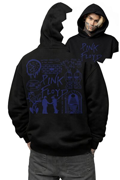 Fuddy Moda Unisex Pink Floyd the Wall Back Printed Hooded Sweatshirt, Oversiz...